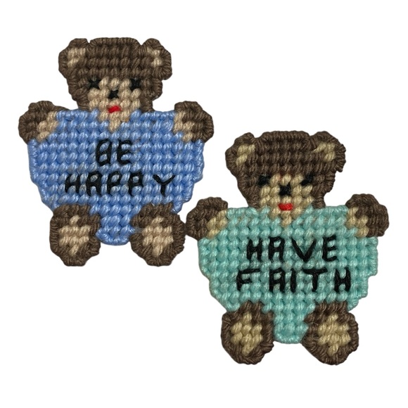 Vintage Plastic Canvas Needlepoint Teddy Bear Magnets Multi Holiday Lot of 5 - Picture 4 of 10